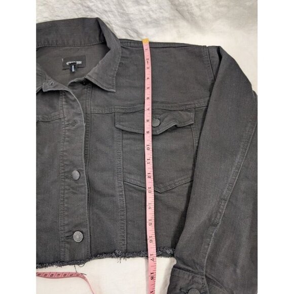 C'est Toi black label women's size large black denim cropped jacket, raw edge B4 - Picture 7 of 10